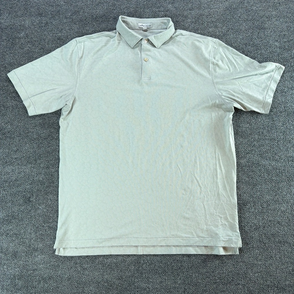 Peter Millar‎ Mens Lrg Polo Shirt Short Sleeve Jacquard Performance Beige Preppy